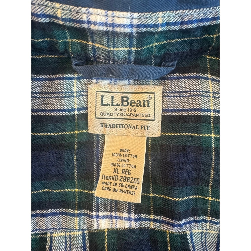 LL Bean Mens Blue Scotch Plaid Lined Work Shirt Jacket XL Regular Flannel Button - Picture 6 of 14
